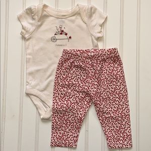 Baby Gap Cream Onesie & Red Cherry Print Leggings Size 0-3M
